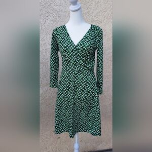 Ann Taylor Loft Green Geometric Faux Wrap Dress 0